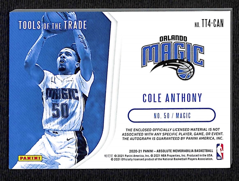 2020-21 Panini Absolute Cole Anthony Tools of the Trade Autographed Quad Patch Red #ed 4/10